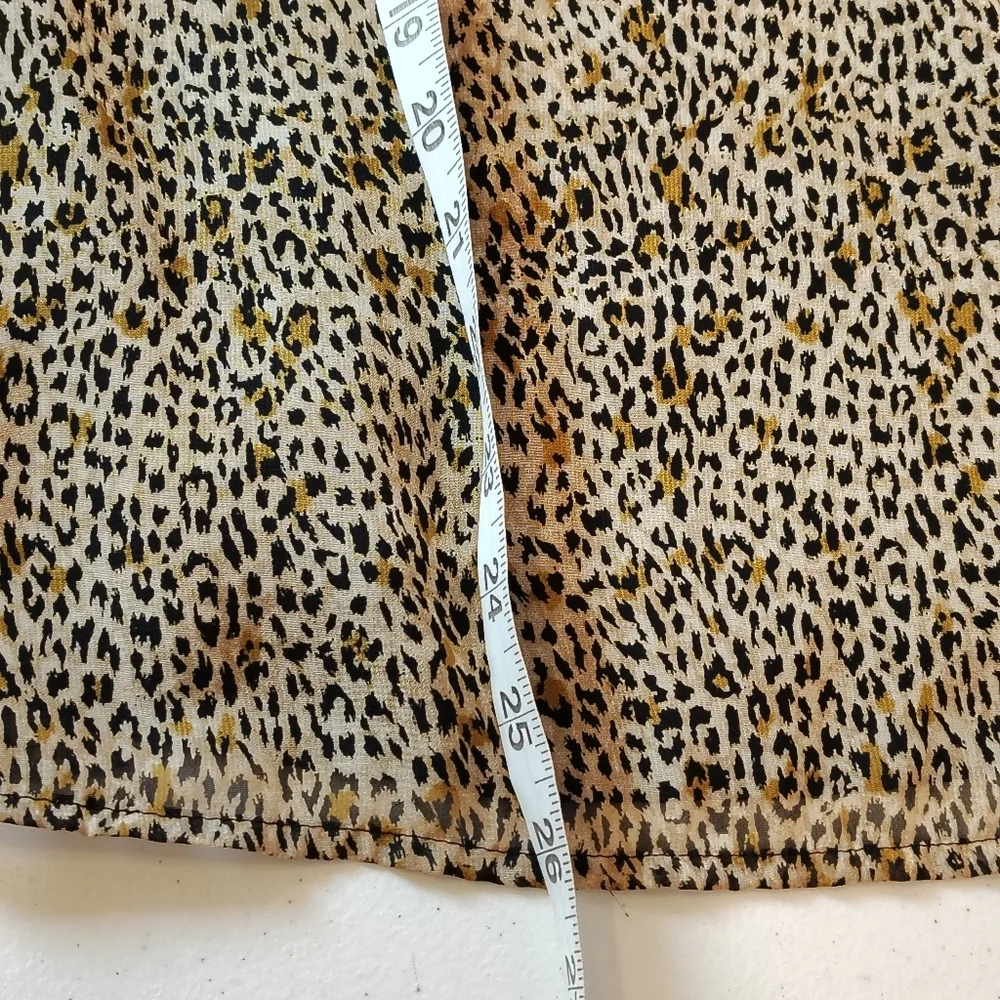 Vince Camuto Top Womens M Brown Ruffle Leopard Print  Smock Sleeve Maximalist - Picture 7 of 8